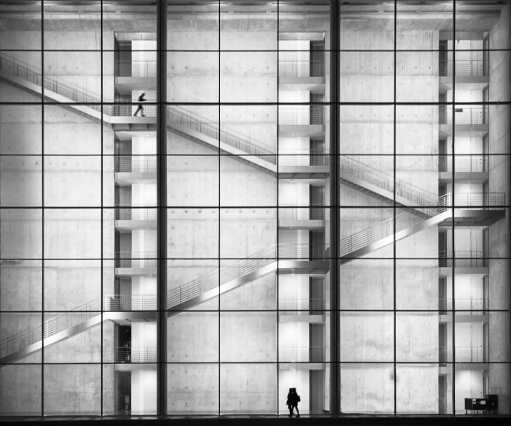 Modern Glass Building Stairwell by Maurits De Groen — canvas wall art