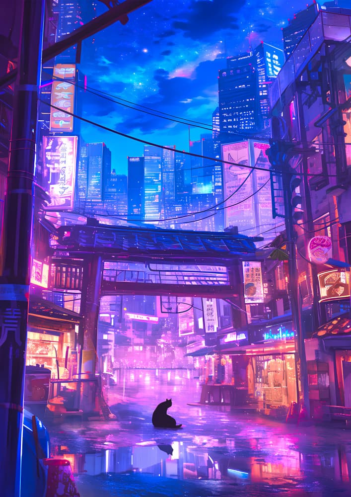 Neon City Cat by Ritvik takkar — canvas wall art