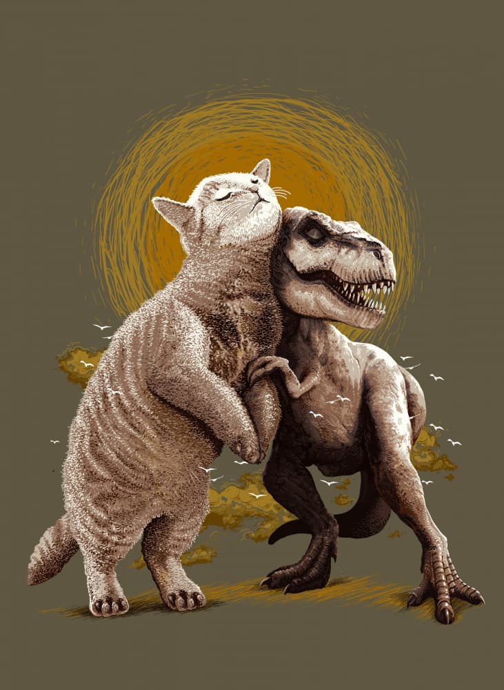 Cat Dinosaur Embrace by Adam Lawless — canvas wall art