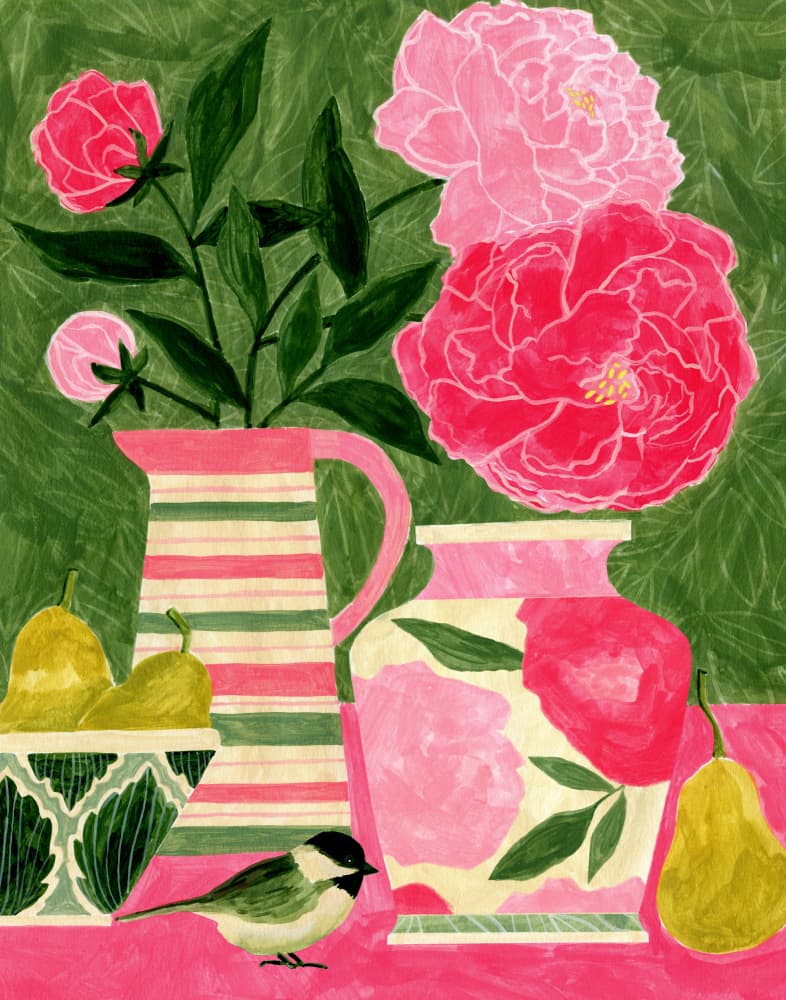 Vibrant Peonies And Bird by Susan Black — canvas wall art