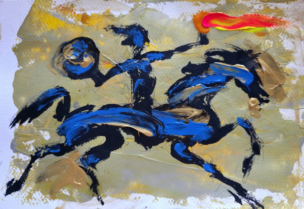 Fiery Blue Horseman by Kanat Ibragimov — canvas wall art