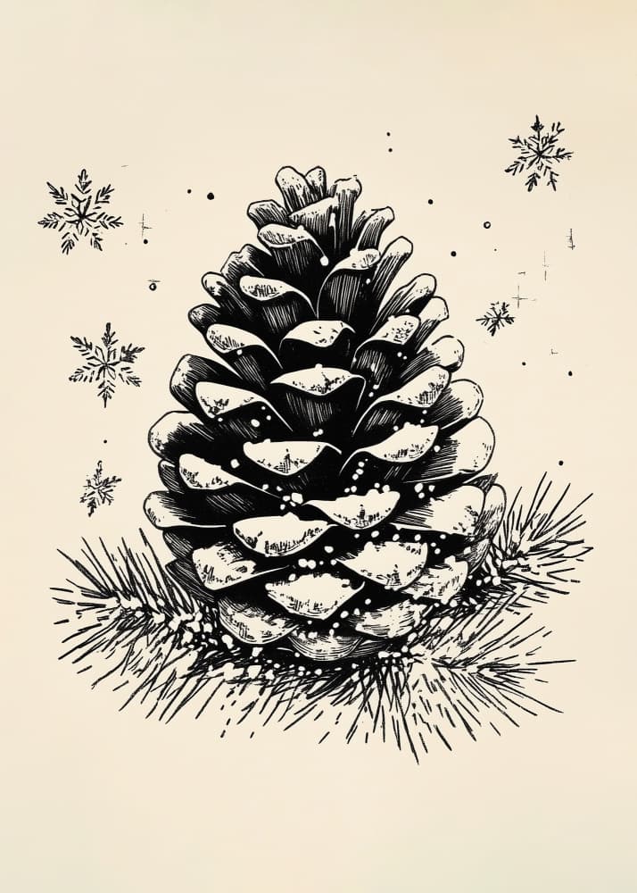 Snowy Pinecone Sketch by Pictufy Studio IV — canvas wall art