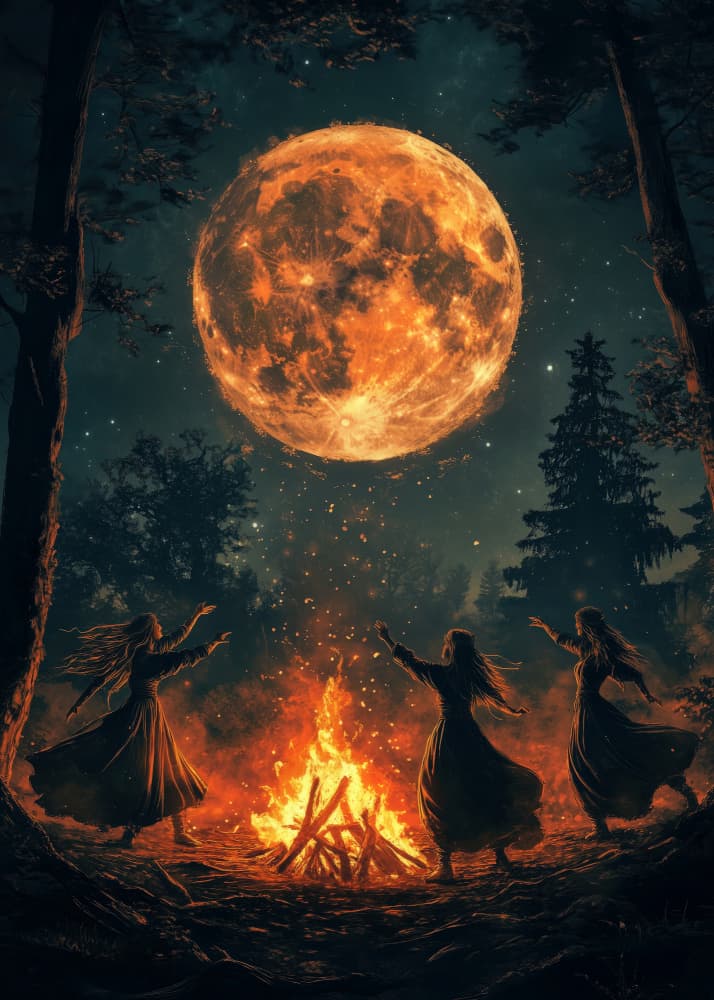 Dancing Witches Full Moon by Justyna Jaszke — canvas wall art