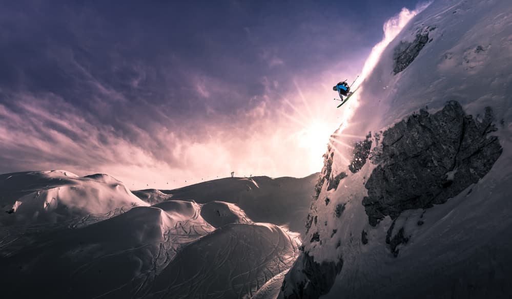 Skier's Mountain Leap by Sandi Bertoncelj — canvas wall art