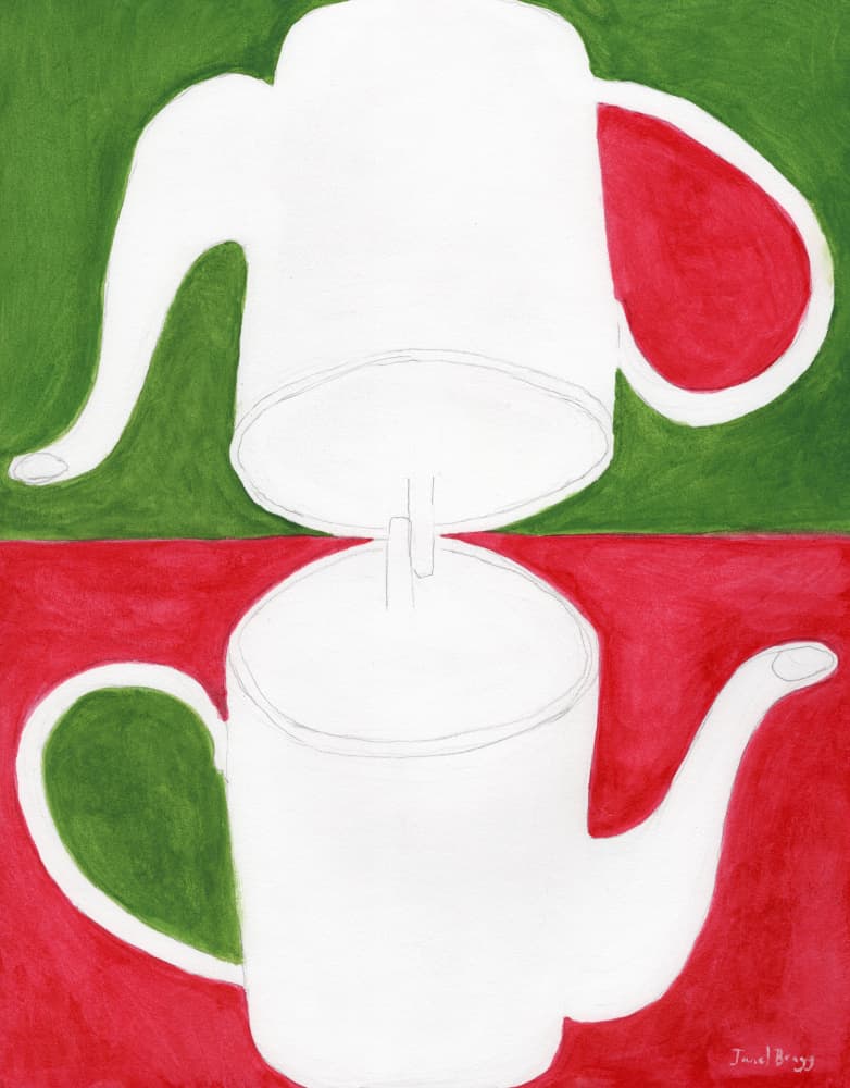 Red Green Teapots by Janel Bragg — canvas wall art