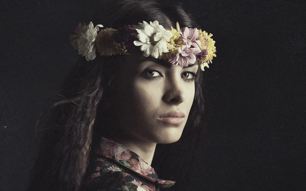 Bohemian Woman Floral Crown by Mehdi Mokhtari — canvas wall art