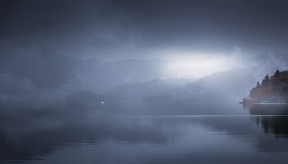 Misty Mountain Lake by joanaduenas — canvas wall art