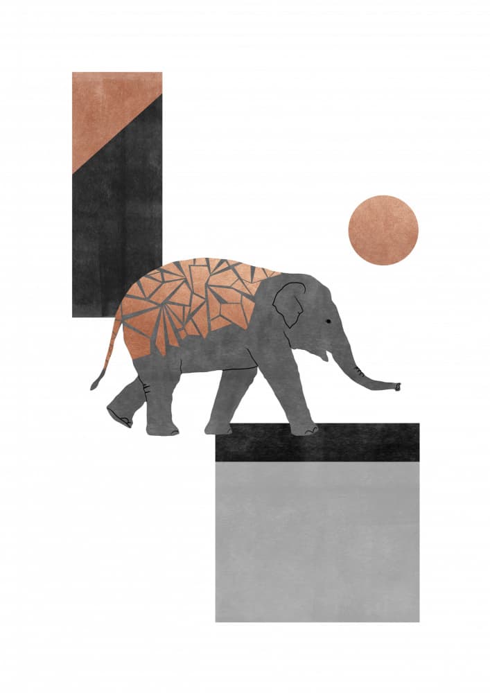 Geometric Elephant Walk by Orara Studio — canvas wall art