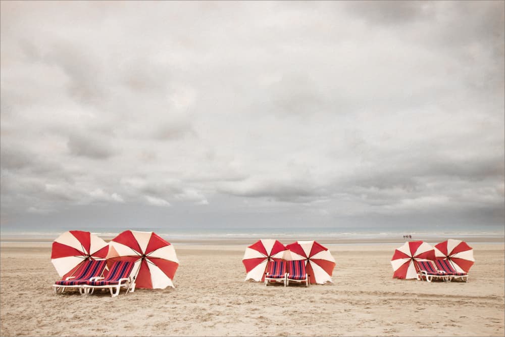 Quiet Beach Umbrellas by Gilbert Claes — canvas wall art