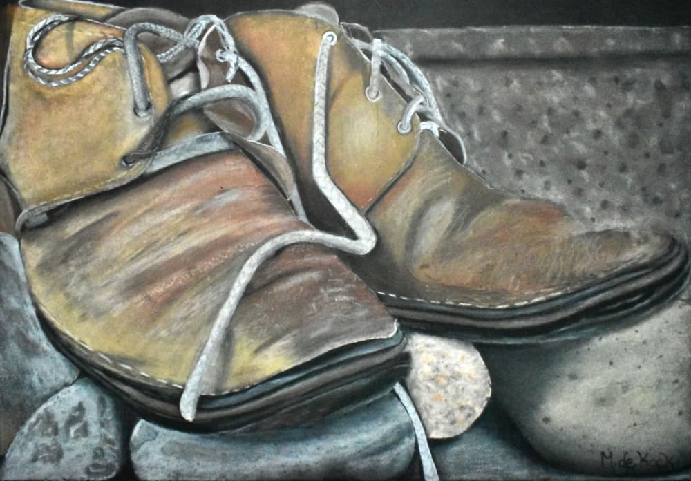Old Boots on Rocks by Marchelle de Kock — canvas wall art