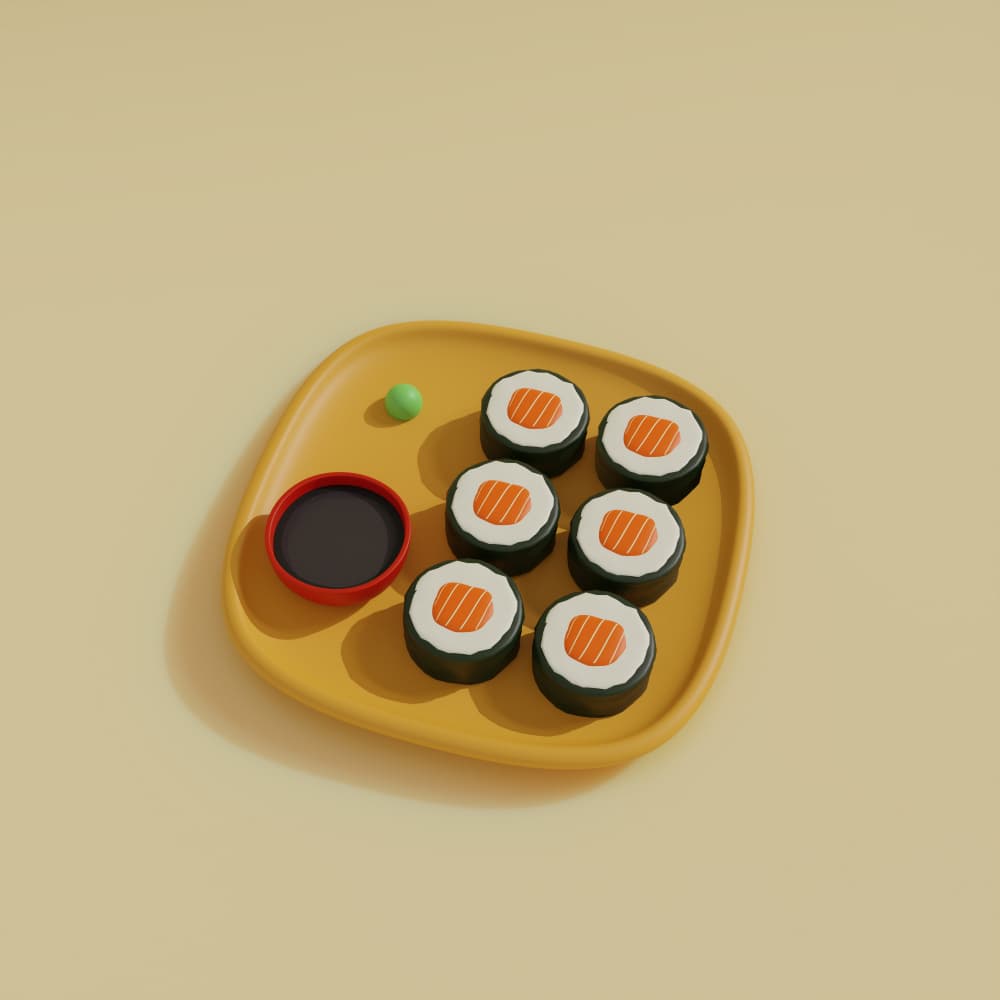 Cute Salmon Sushi Rolls by Julia Ramiro — canvas wall art