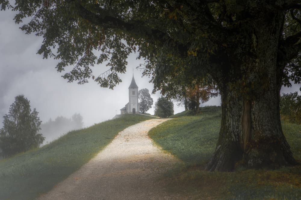 Winding Path to Church by UU — canvas wall art