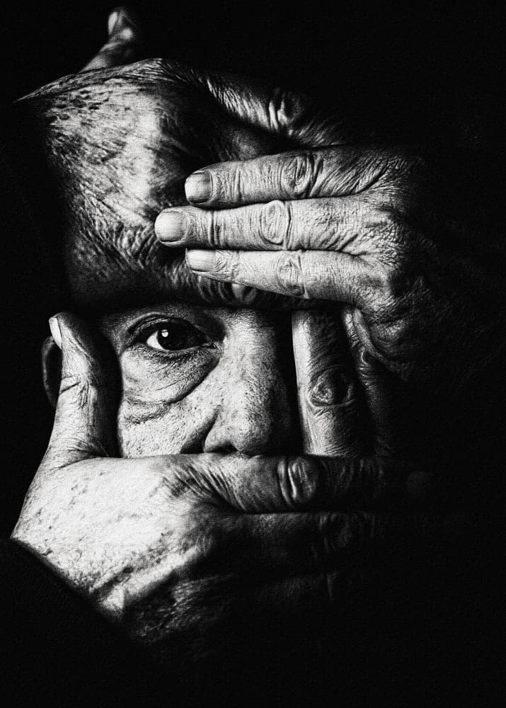 Old Hands Frame Face by Stefan Eisele — canvas wall art