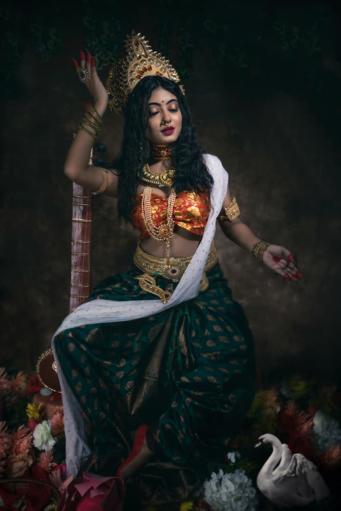 Saraswati Veena Goddess by Prithul Das — canvas wall art