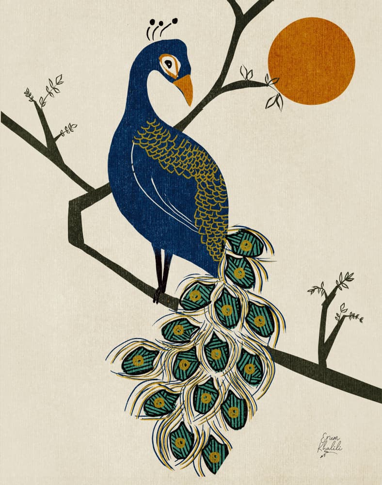 Elegant Peacock Sun by Erum Khalili — canvas wall art