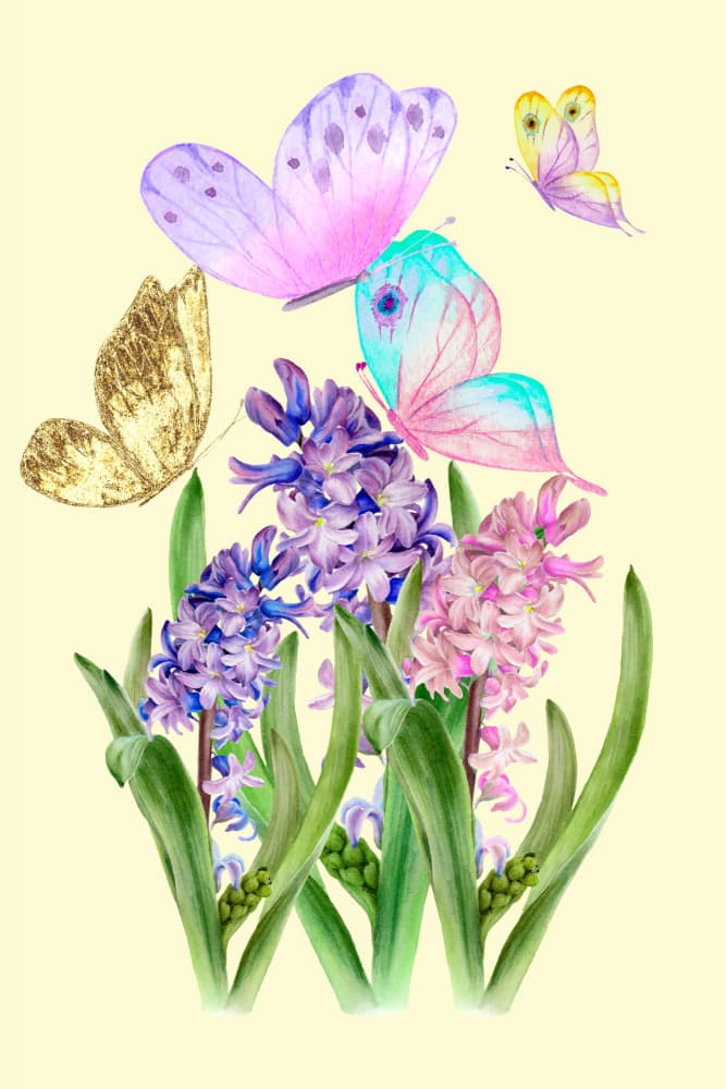 Pastel Butterflies and Hyacinths by Hussein Abdel Aal — canvas wall art