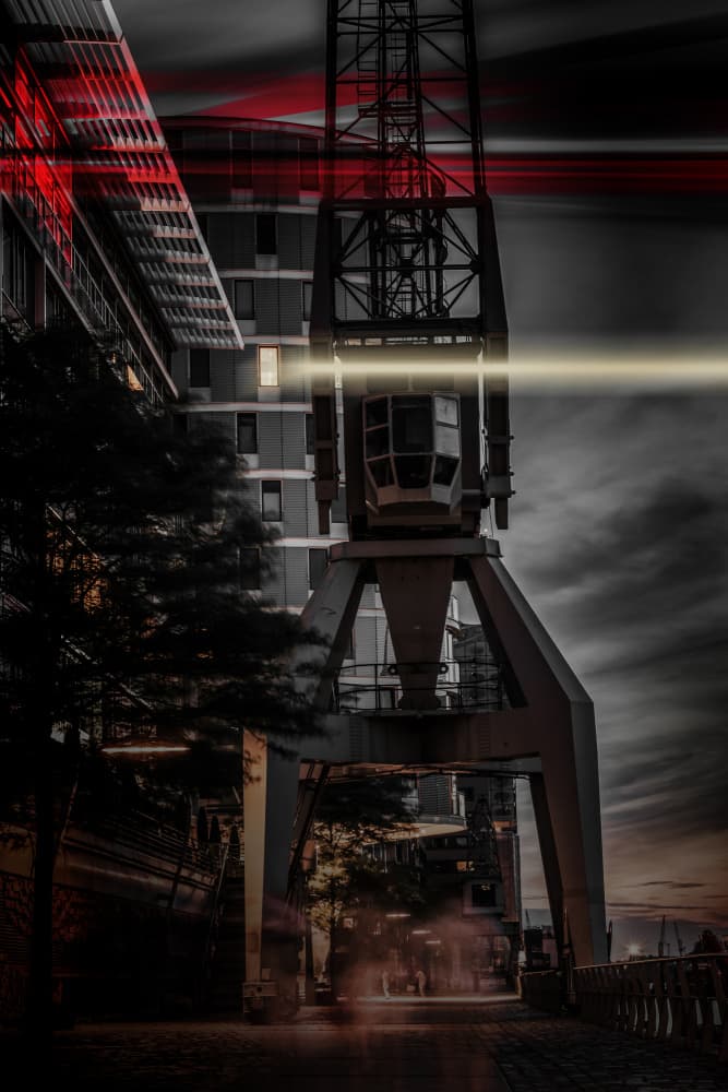 Urban Crane Red Lights by Jürgen Muß — canvas wall art