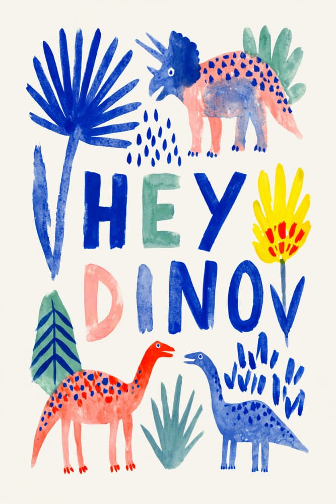 Hey Dino Playful Friends by Treechild — canvas wall art