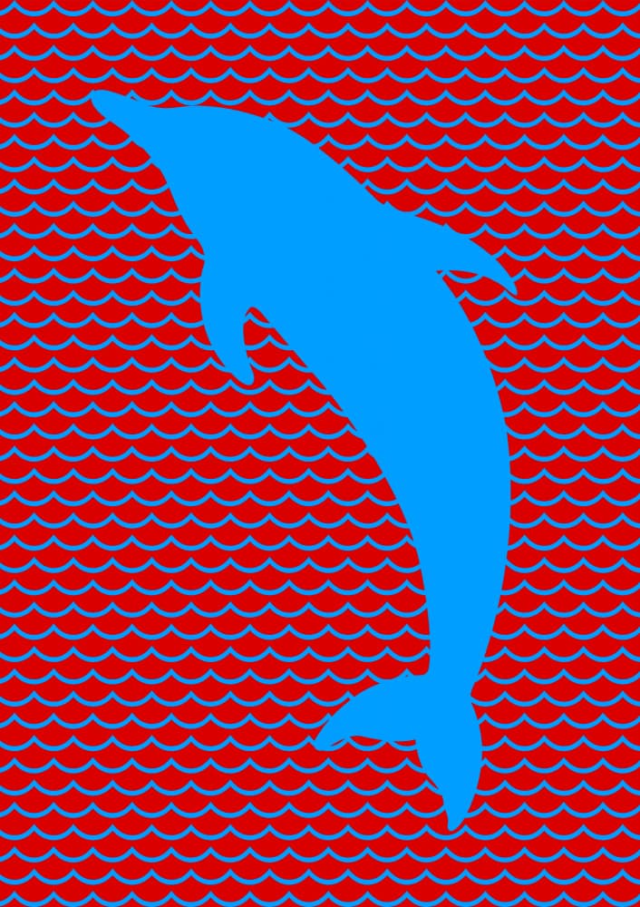 Blue Dolphin Red Waves by Carlo Kaminski — canvas wall art