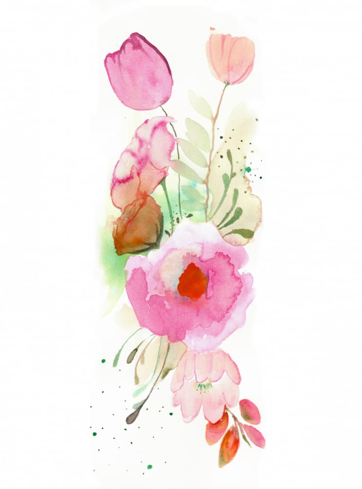 Pink Watercolor Blooms by Christine Lindstrom — canvas wall art