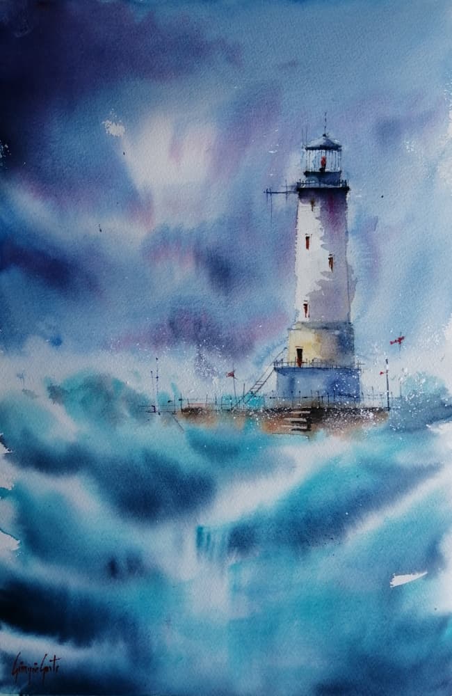 Stormy Lighthouse Waves by Giorgio Gosti — canvas wall art