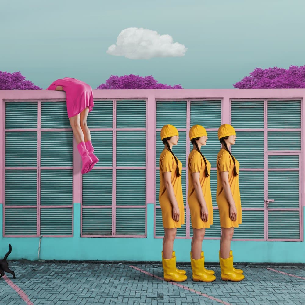Pink Woman Yellow Crew by hardibudi — canvas wall art