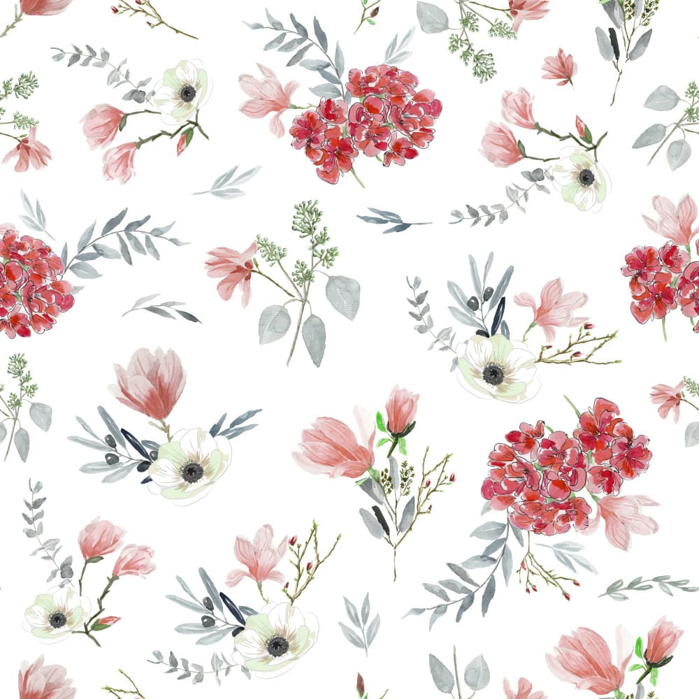 Floral Bouquets Pattern Red and White by Anis Illustration — canvas wall art