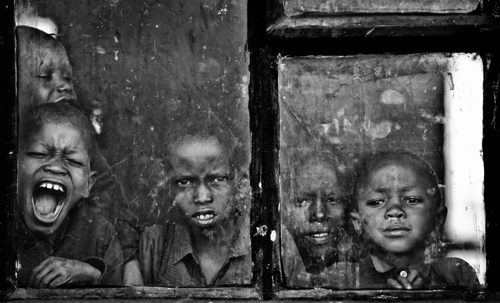 Young Faces Window Pane by Goran Jovic — canvas wall art