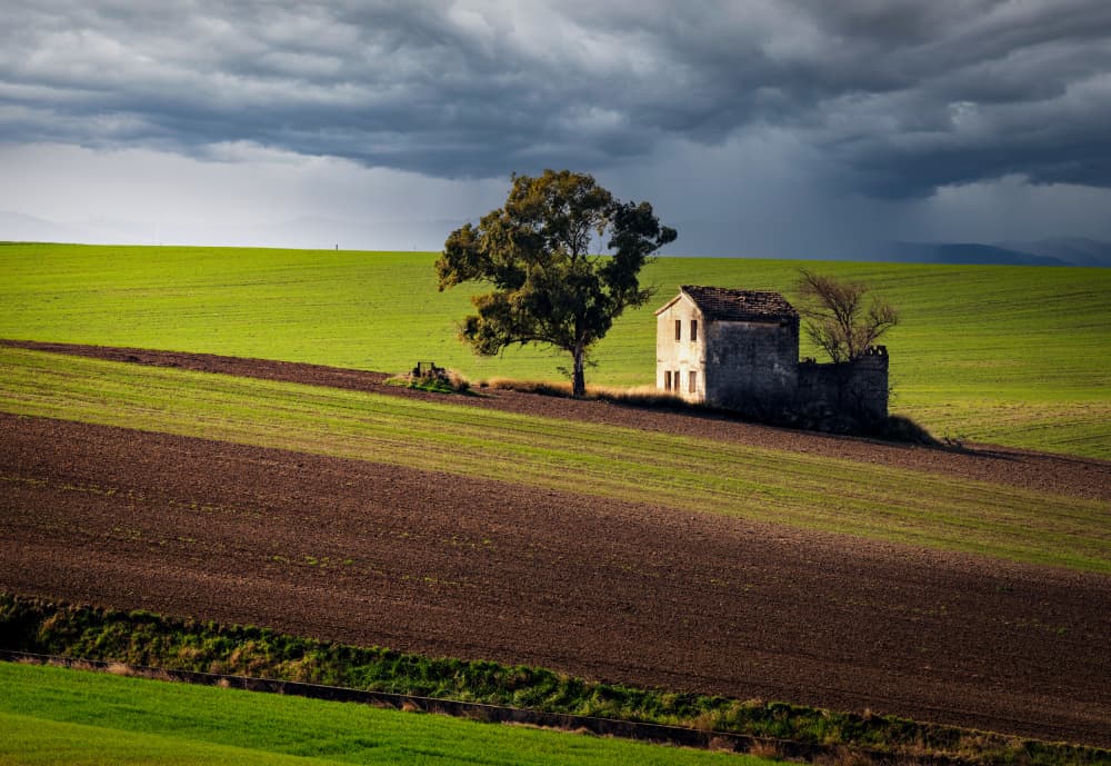 Solitary Farmhouse Fields by Luigi Greco — canvas wall art