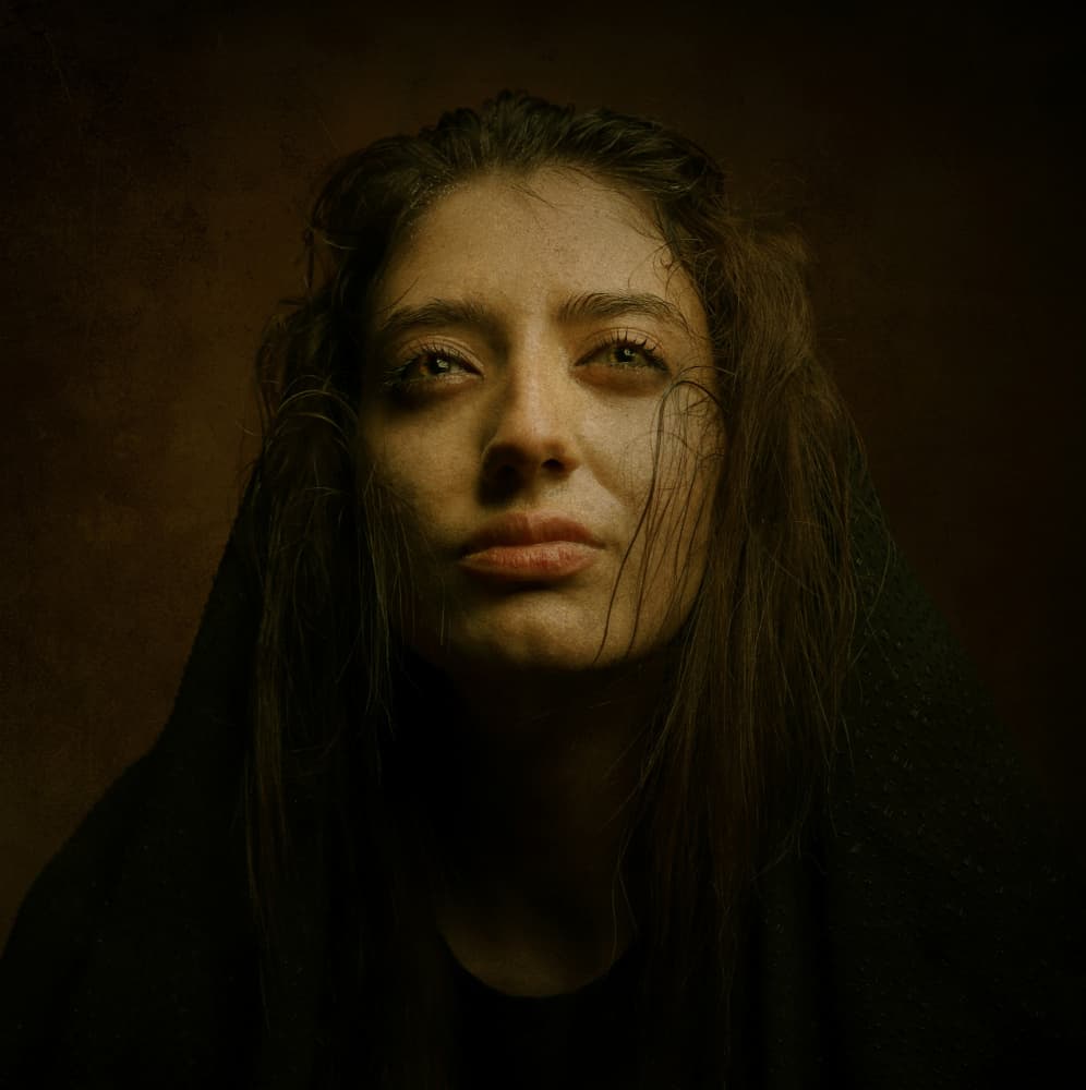 Pensive Woman Portrait by Moein Hasheminasab — canvas wall art