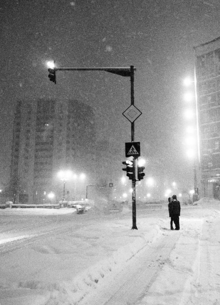 Snowy City Night by Cristian Andreescu — canvas wall art