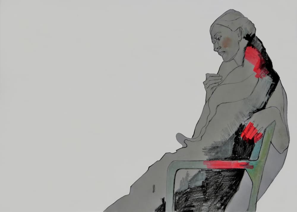 Pensive Sitting Woman by Doris Schmitz — canvas wall art