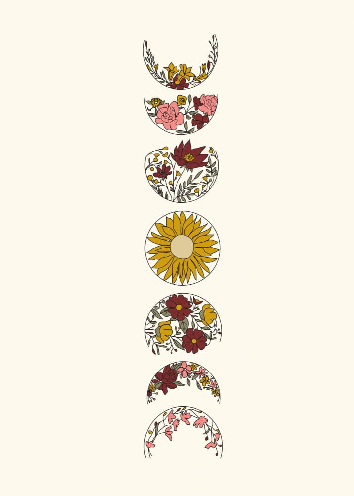 Sunflower Moon Phases by Nadjaa — canvas wall art