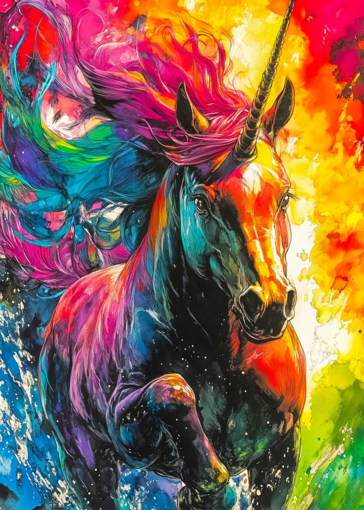 Majestic Colorful Unicorn by Justyna Jaszke — canvas wall art