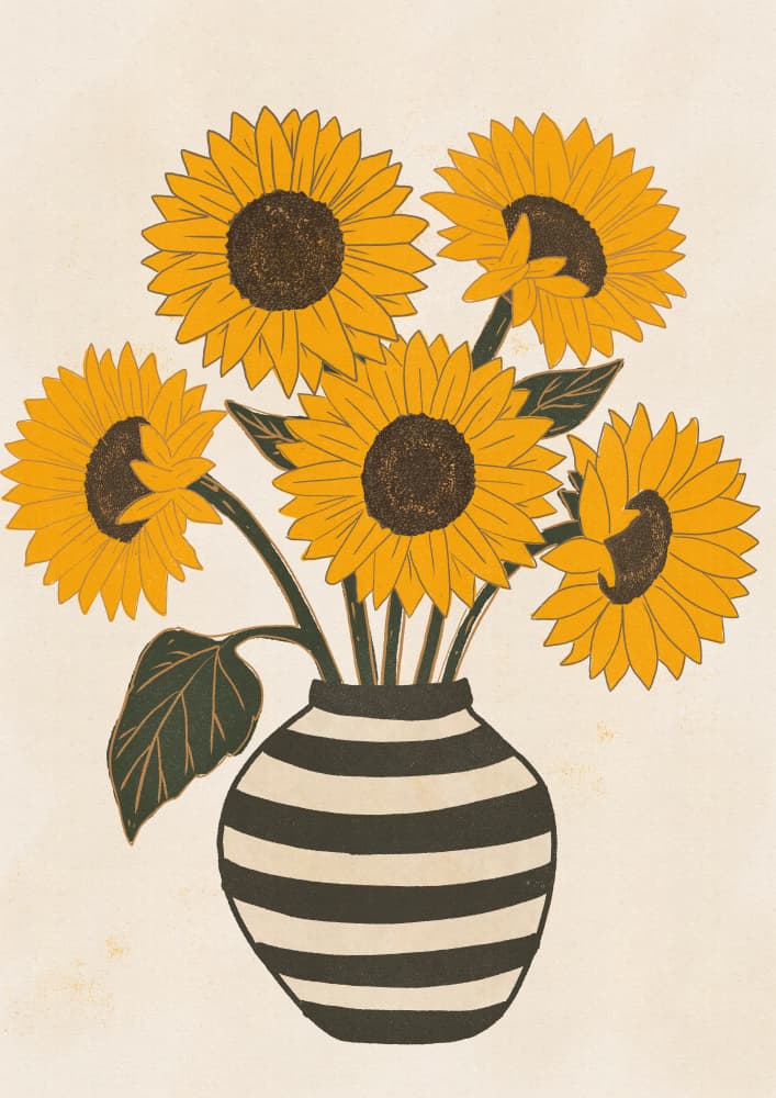 Sunflowers In Striped Vase by Nicholas — canvas wall art