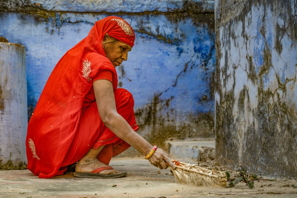 Red Sari Daily Sweep by Linda Wride — canvas wall art