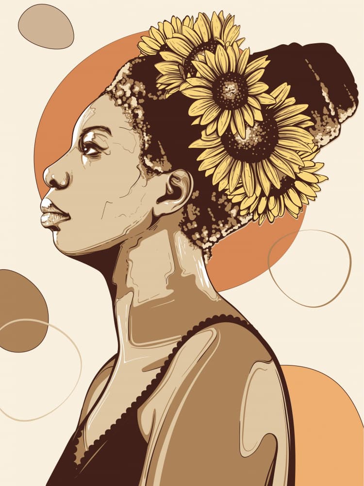 Sunflower Woman Portrait by Retrodrome — canvas wall art