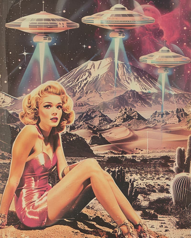 Retro Desert UFO Invasion by Samantha Hearn — canvas wall art