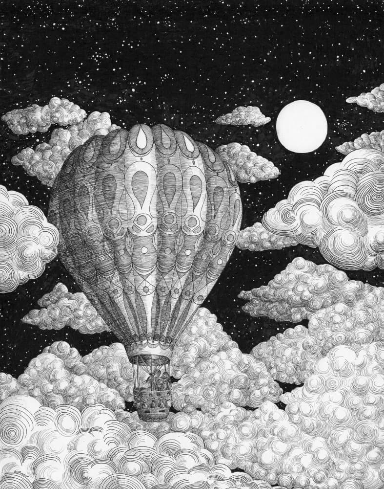 Moonlit Balloon Night Flight by EC Mazur — canvas wall art