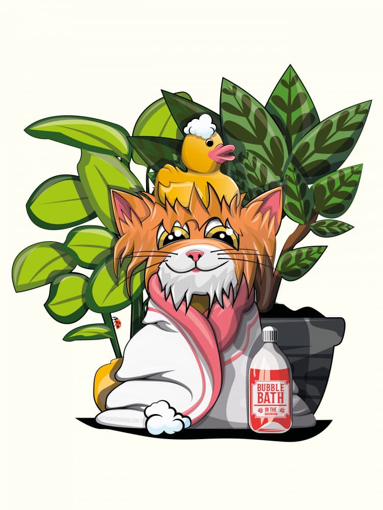 Cozy Cat Bath Time by In The Washroom — canvas wall art