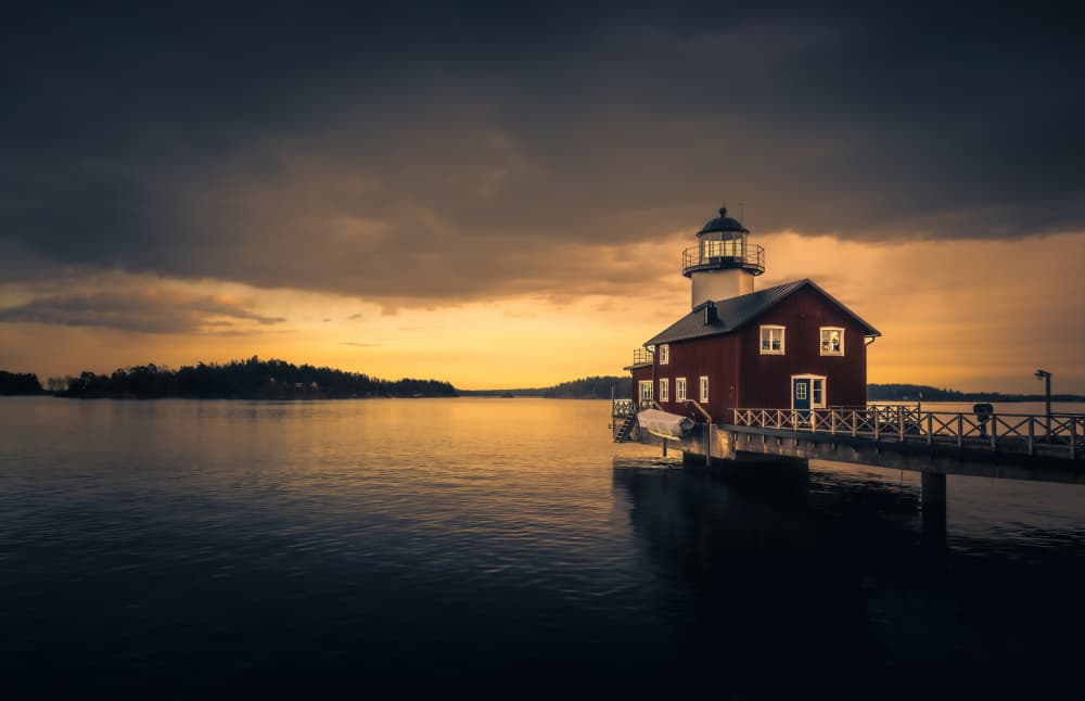 Golden Hour Lighthouse by Stephanie Kleimann — canvas wall art