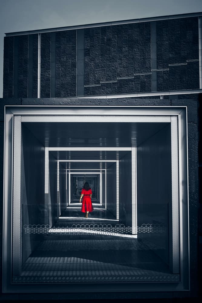 Red Dress Architectural Journey by MingLun Tsai (蔡明倫) — canvas wall art