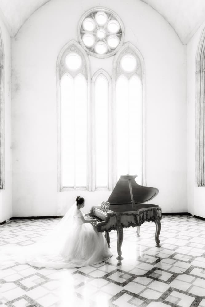 Bride Playing Grand Piano by Bingo Z — canvas wall art
