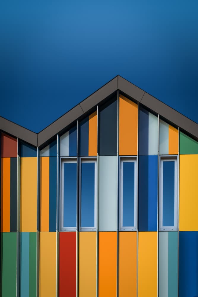 Colorful Modern Facade by Luc Vangindertael (laGrange) — canvas wall art