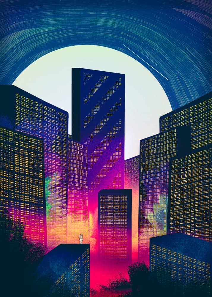 Futuristic City Night by Stephen Wade — canvas wall art
