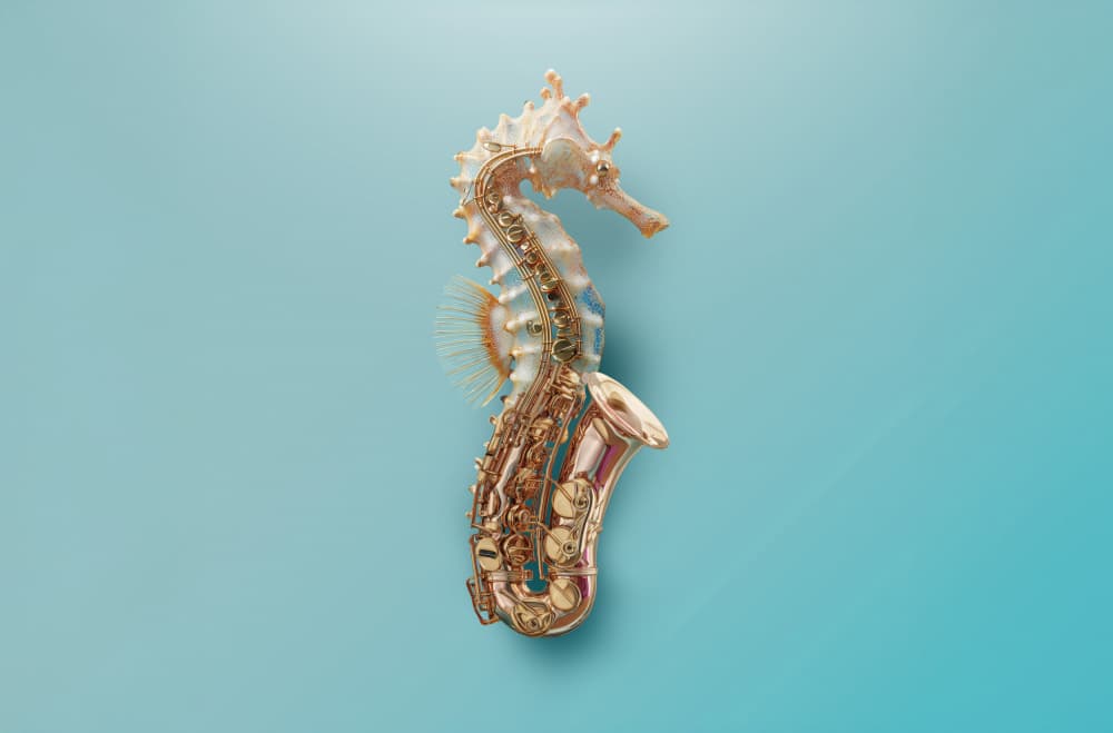 Golden Seahorse Saxophone by Artem Pozdniakov — canvas wall art