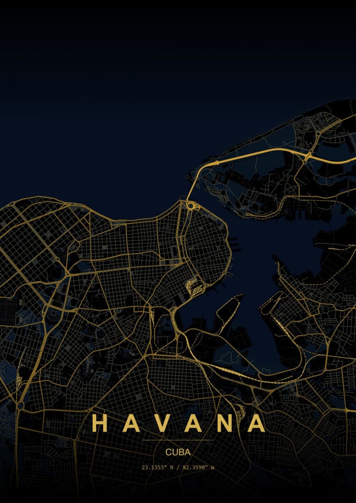 Havana Urban Gold Map by HUGO — canvas wall art