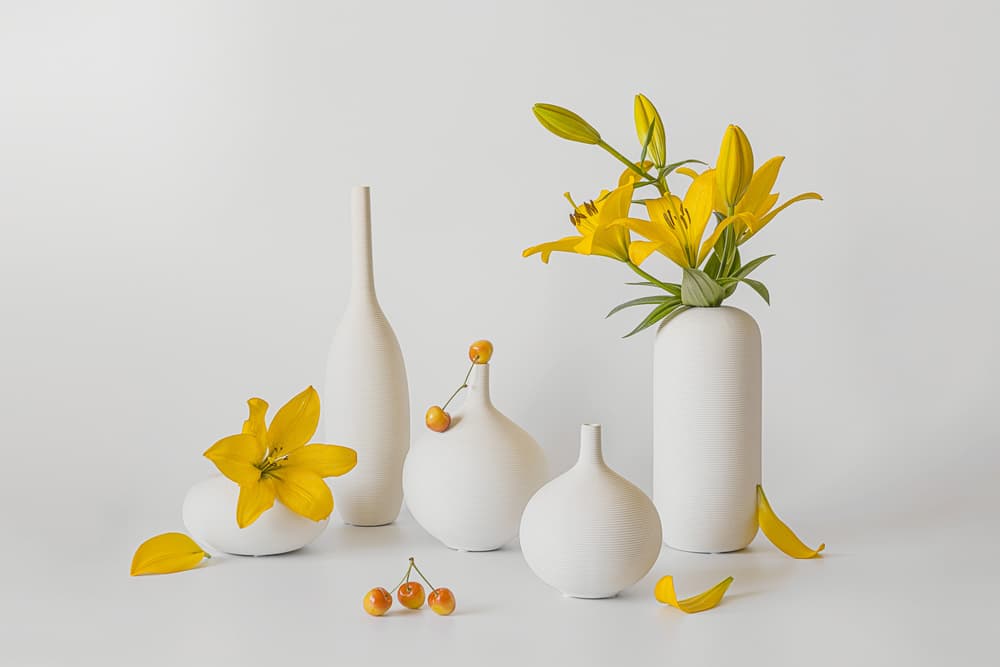 White Vases Yellow Lilies by Lydia Jacobs — canvas wall art