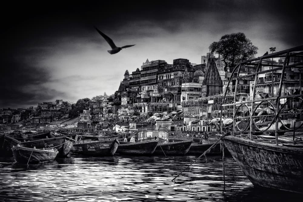 Old City River Boats by Piet Flour — canvas wall art