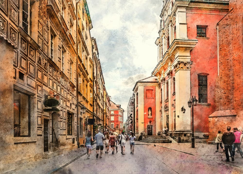 Charming Old Town Street by Justyna Jaszke — canvas wall art